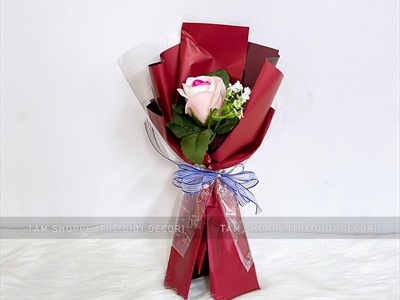 Bó 1-3 bông hồng sáp có lá kiểu hoa cưới [Tặng Sticker - Gói đẹp] HOASAP-06